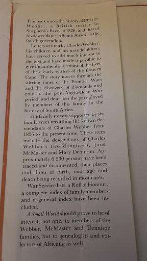 Book  -   A Small World , The Descendants of Charles Webber - Norma van As Limited  copy 658 of 1000