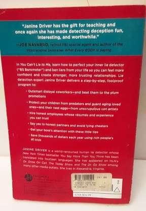 Book : You Can't Lie to Me - Janine Driver  Lie detection Expert