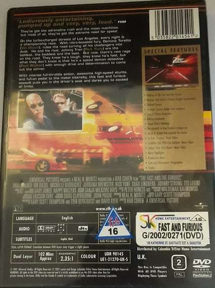 DVD movie  :  The Fast and the Furious  , good condition