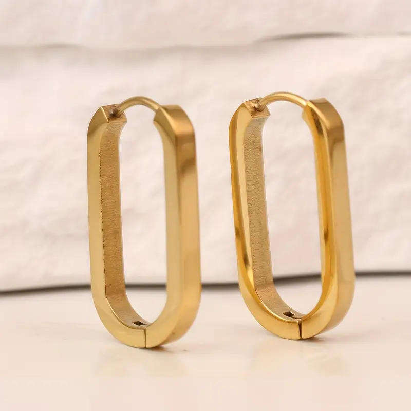 golden hoop earrings- U-shaped earrings- hypoallergenic stainless steel- womens fashion earrings- n