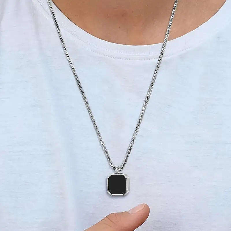 Stainless steel hexagon necklace- Men's black pendant chain  - Modern stainless steel jewellery