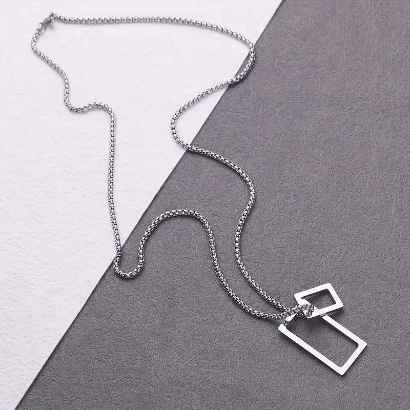 Stainless Steel Geometric Pendant Necklace  60cm Chain with Gift Pouch-