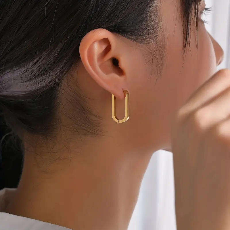 golden hoop earrings- U-shaped earrings- hypoallergenic stainless steel- womens fashion earrings- n