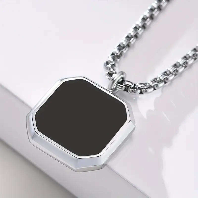 Stainless steel hexagon necklace- Men's black pendant chain  - Modern stainless steel jewellery