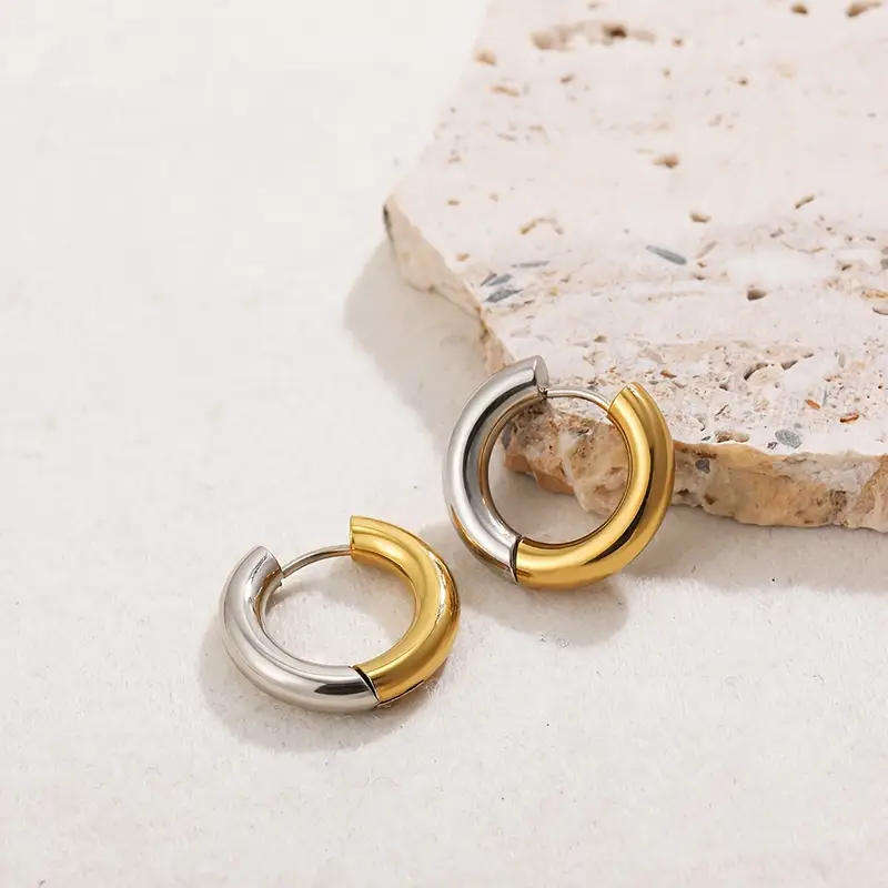 two tone stainless steel hoop earrings-fashion earrings for women-hypoallergenic nickel free earring
