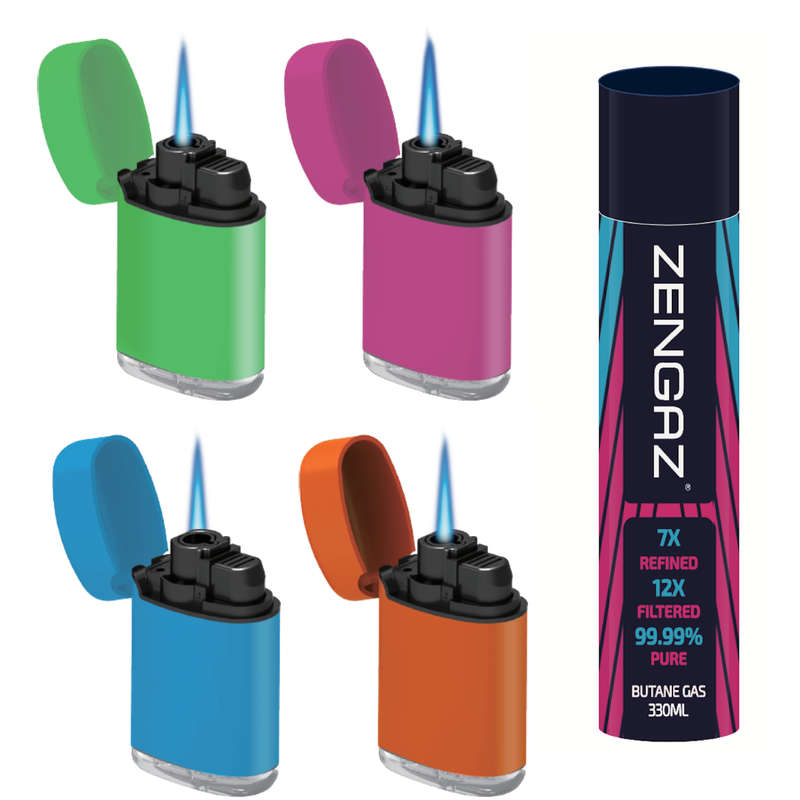 ZL 3 Mega Jet Flame Lighter SWEET 4 Pack & Zengaz 330 ML Gas