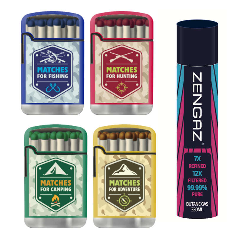 ZL 3 Mega Jet Flame Lighter MATCH 4 Pack & Zengaz 330 ML Gas