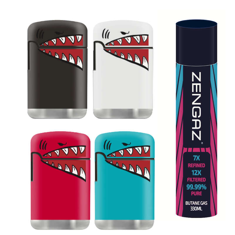 ZL 3 Mega Jet Flame Lighter SHARK 4 Pack & Zengaz 330 ML Gas