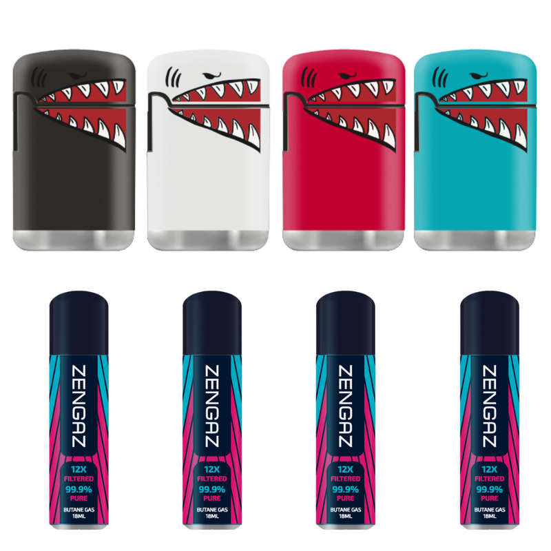 ZL 3 Mega Jet Flame Lighter SHARK & 4 Zengaz Gas 18ml Combo