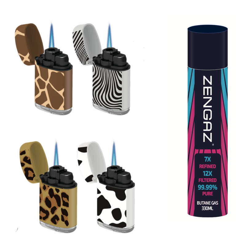ZL 3 Mega Jet Flame Lighter SKIN 4 Pack & Zengaz 330 ML Gas