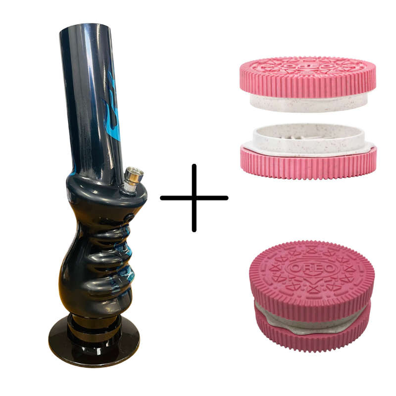 Acrylic Water Bong Flames with Handgrip 32cm + Free Oreo Grinder
