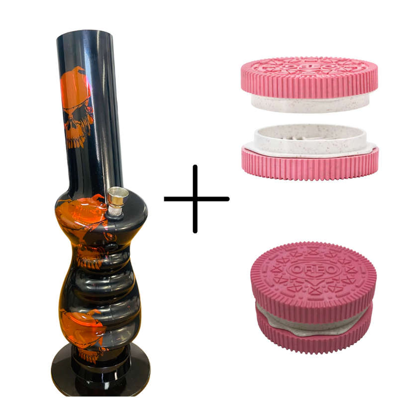 Acrylic Water Bong Skull with Handgrip 32cm + Free Oreo Grinder