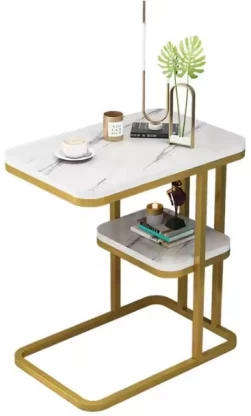 Modern side table double layer meal side table(finish color -white and gold pre assembled