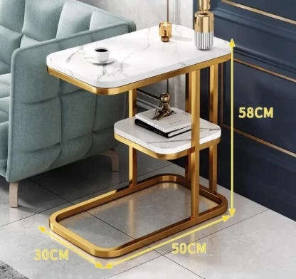 Modern side table double layer meal side table(finish color -white and gold pre assembled
