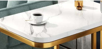 Modern side table double layer meal side table(finish color -white and gold pre assembled