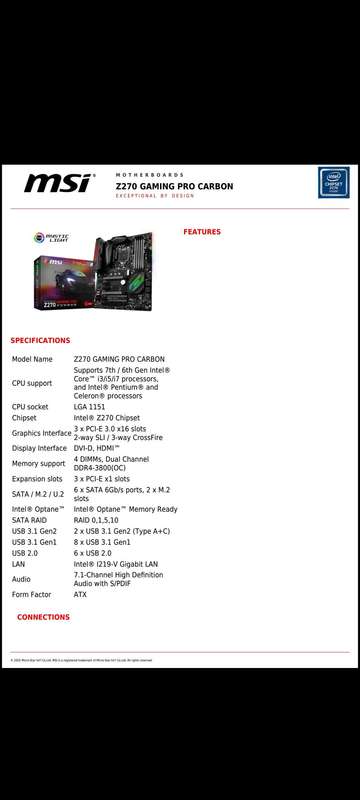 MSI Z270 Gaming Pro Carbon LGA1151