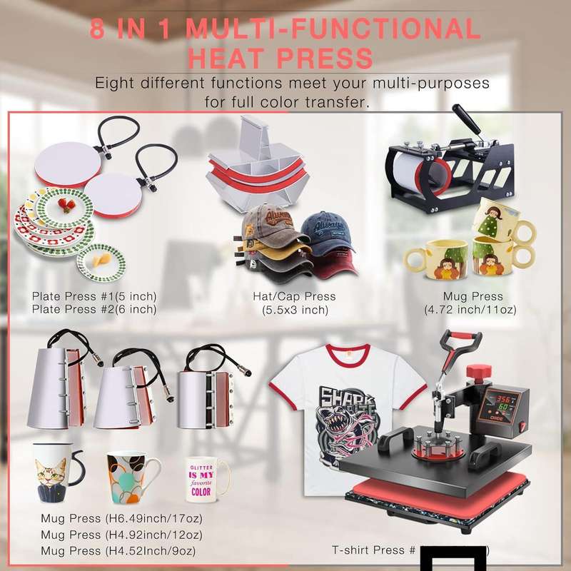 VEVOR 8 in 1 Heat Press Machine Combo with 30 OZ Tumbler Press & Hat Press 12x15 inch Heat Press