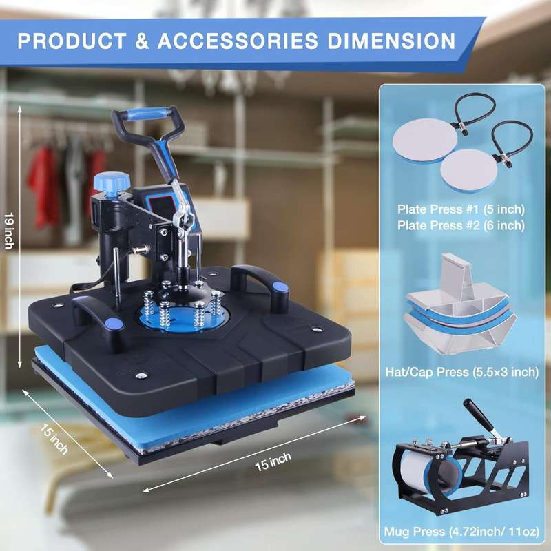 5 in 1 Heat Press Machine 38x38 Heat Transfer Machine 360-Degree Swing Away Multifunction Digital