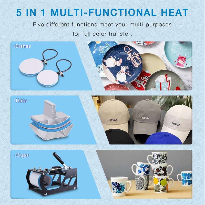 5 in 1 Heat Press Machine 29 x 38 Heat Transfer Machine 360-Degree Swing Away Multifunction Digital