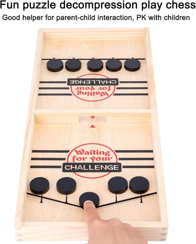 Fast Sling Puck Game  Wooden Board Game for Kids & Adults