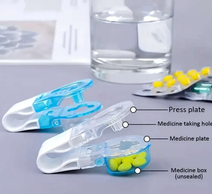 2-Pack Portable Pill Dispenser Cutter, Easy-to-Use Medication Tablet Splitter,  Pill Organizer