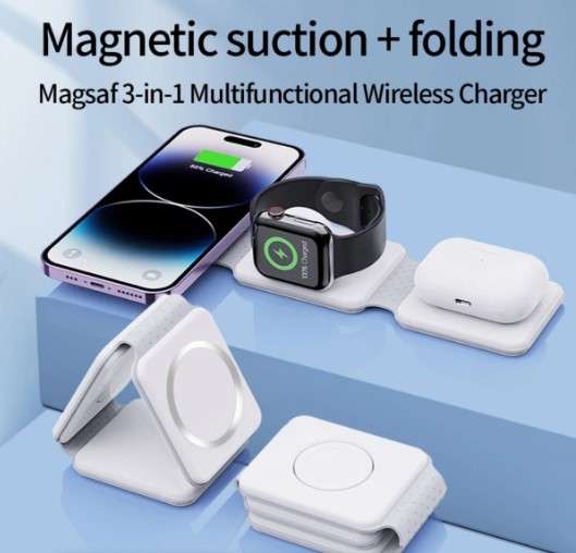 Dat Portable 3 in 1 Magnetic Wireless Charger-White