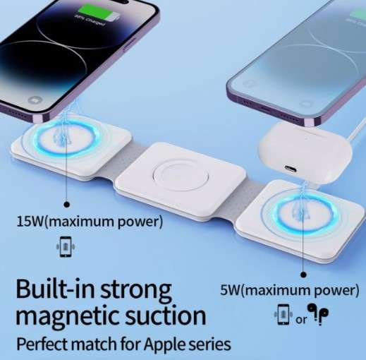 Dat Portable 3 in 1 Magnetic Wireless Charger-White