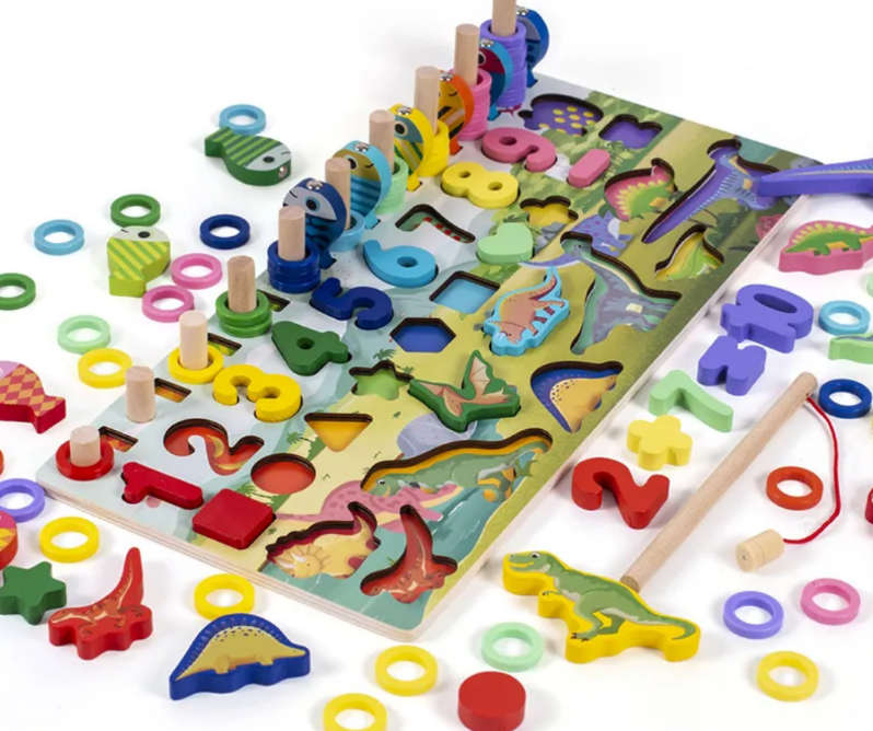 Wooden Montessori Dinosaur Puzzle  7-in-1 Educational Learning Toy for Toddlers