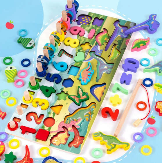 Wooden Montessori Dinosaur Puzzle  7-in-1 Educational Learning Toy for Toddlers