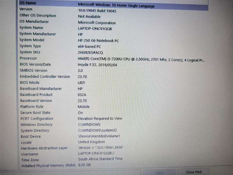 HP 250 G6 notebook Corei5 7th gen