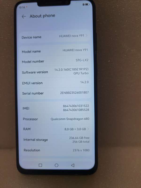 huawei nova Y91 MODEL STG-LX2