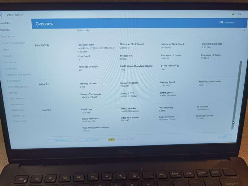 Dell Vostro 5391 corei5-10210u