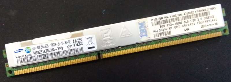 IBM 8GB PC3-10600R DDR3-1333 REGISTERED ECC 2RX4 CL9 240 PIN 1.5V VERY LOW PROFILE MEMORY MODULE