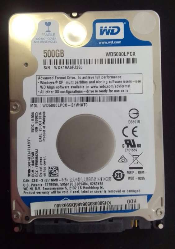 WESTERN DIGITAL WD5000LPCX 500GB NOTEBOOK (2.5") HARD DISK - 100% HEALTH
