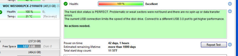 WESTERN DIGITAL WD5000LPCX 500GB NOTEBOOK (2.5") HARD DISK - 100% HEALTH