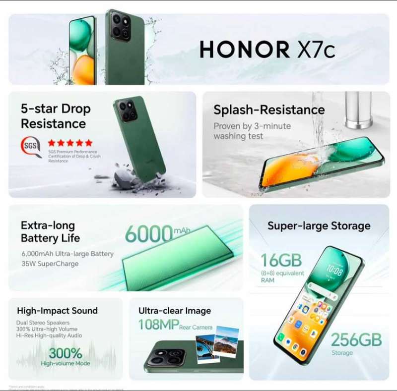 Honor X7c 4G Dual Sim 256GB - Black,Green Mix Color