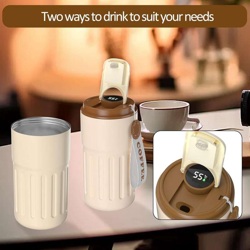Homealexa Coffee Cup Travel Mugs, Vacuum Insulating Cup 316 Stainless Steel, LED Touch Screen Temper
