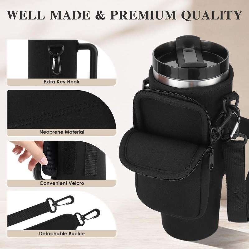 40oz Stanley Cup Holder Bag with Strap  Insulated Water Bottle Carrier with Phone Pocket