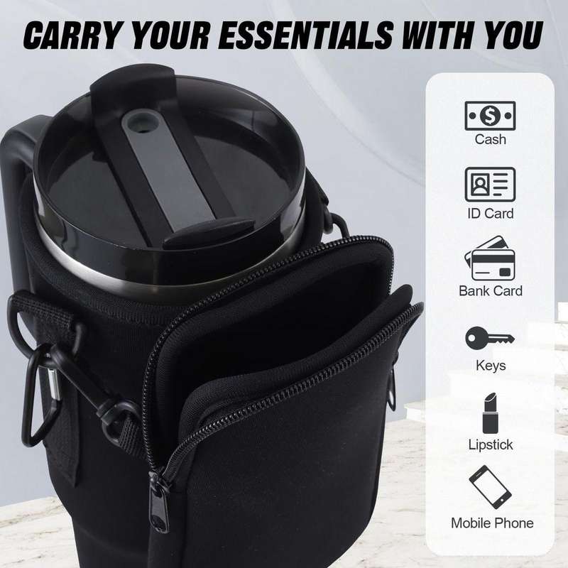 40oz Stanley Cup Holder Bag with Strap  Insulated Water Bottle Carrier with Phone Pocket