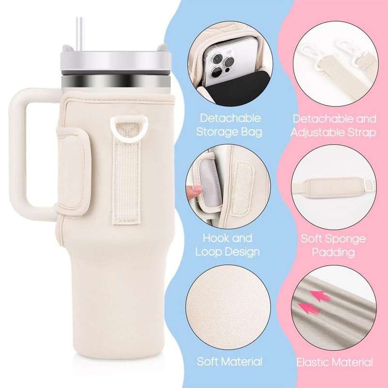 40oz Stanley Cup Holder Bag with Strap  Insulated Water Bottle Carrier with Phone Pocket