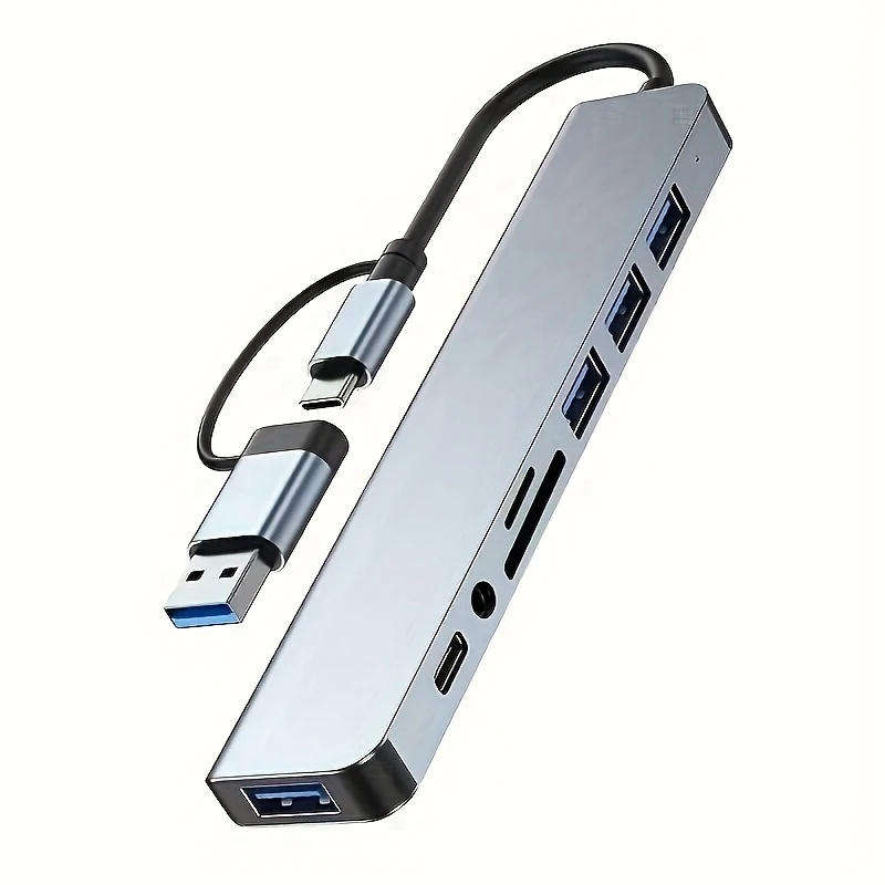 USB-C/USB-A to Multiport Adapter Hub  4× USB 3.0, Audio Jack, SD/TF Card Reader & Type-C Power