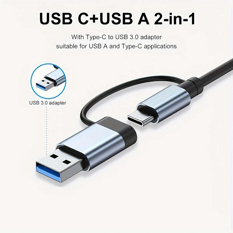 USB-C/USB-A to Multiport Adapter Hub  4× USB 3.0, Audio Jack, SD/TF Card Reader & Type-C Power