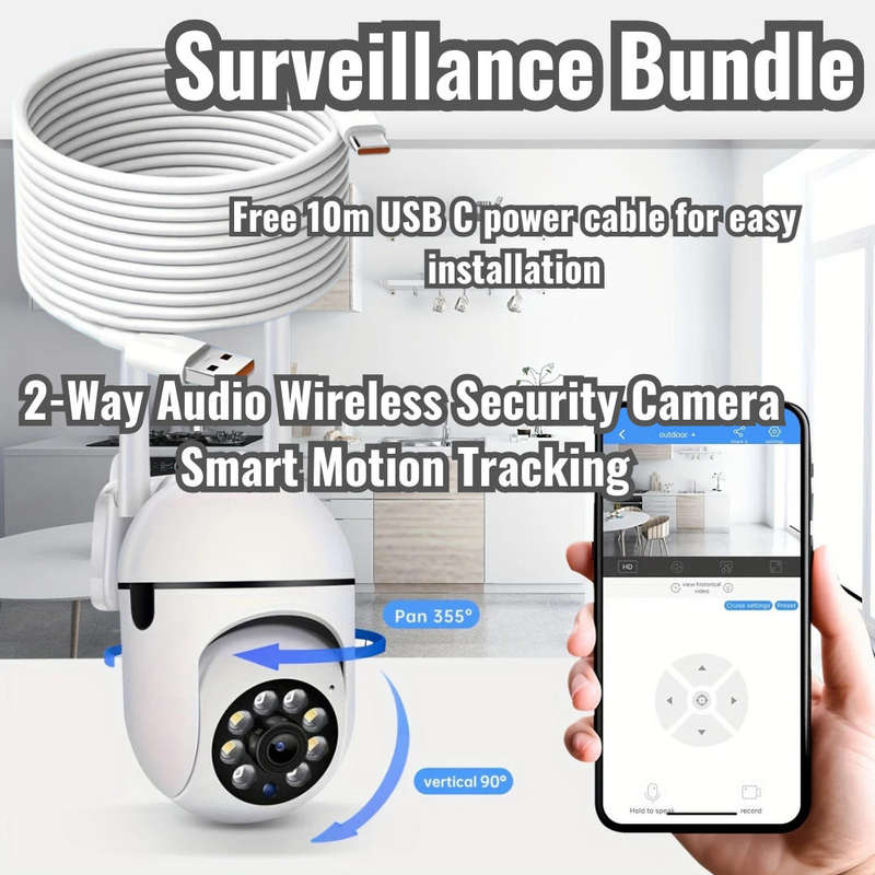 JOOAN 2-Way Audio Wireless Security Camera  Smart Motion Tracking + 10m USB-C Power Cable