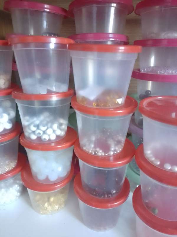 200+ containers with beads ect