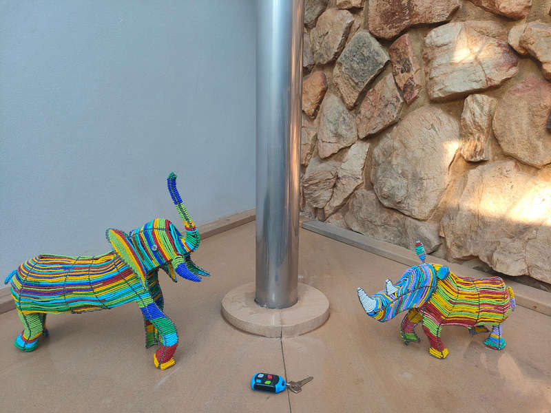 Beaded Wire Rhino and Elephant