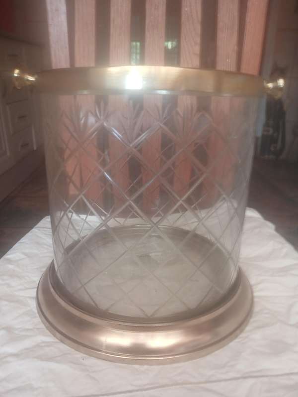 Glass Ice bucket engrave with Nickel plated inlay 20 diameter x 23cm H no crack or chip