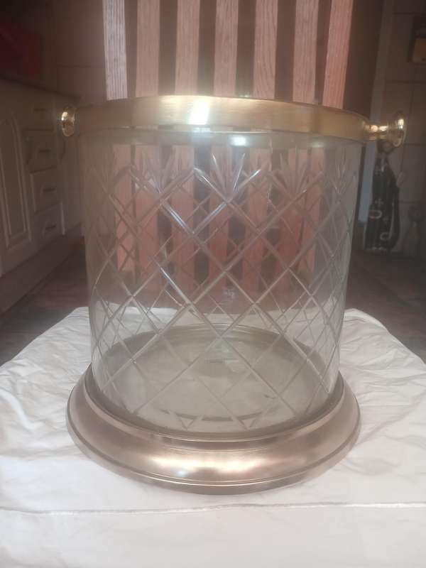 Glass Ice bucket engrave with Nickel plated inlay 20 diameter x 23cm H no crack or chip