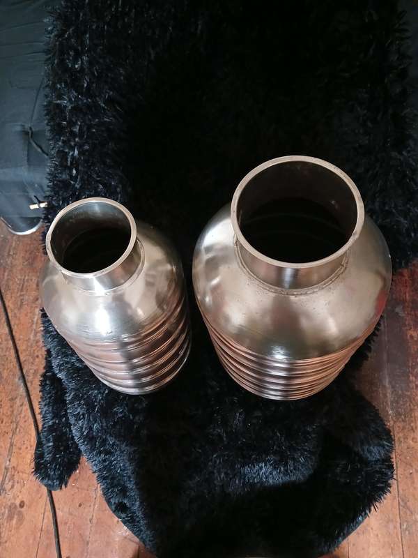 Vase metal Nickel plated set of two 1 x 18w x 40h 1 x 15w x 35cm w