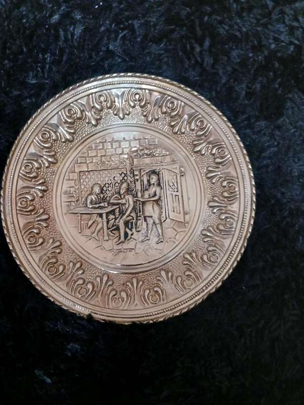Vintage Brass decorative embossed plates set of four 1 x 57 diameter 2 x 36 diameter and 1 x 30cm d
