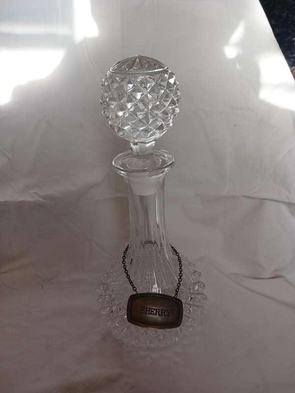Glass sherry decanter 12 diameter x 27cm H